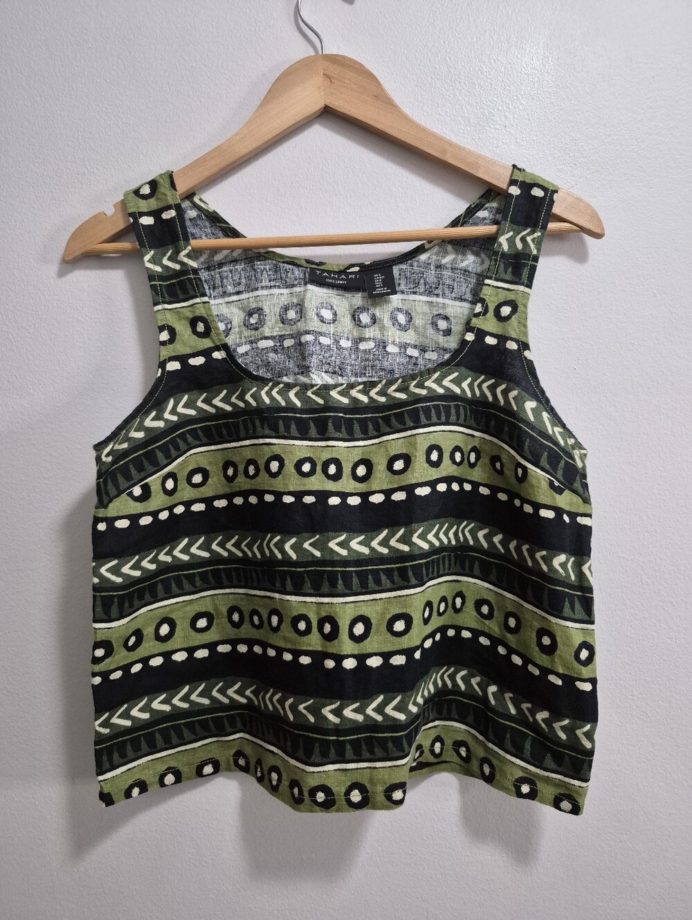Tahari NWOT Linen Boxy Geometric Stripe Crop Tank Top Size Small